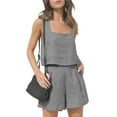 thumbnail image 1 of Mohiass Womens 2 Piece Outfits Linen Matching Sets Sleeveless Crop Tank Tops and High Waist Lounge Shorts with Pockets Light Gray M, 1 of 7