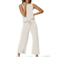 thumbnail image 1 of Mohiass Womens 2 Piece Sets Vacation Casual Mock Neck Track Suits Travel Summer Matching Sets Dressy Sleeveless Wide Leg Crop Pants Lounge Sets Beige 2XL, 1 of 6