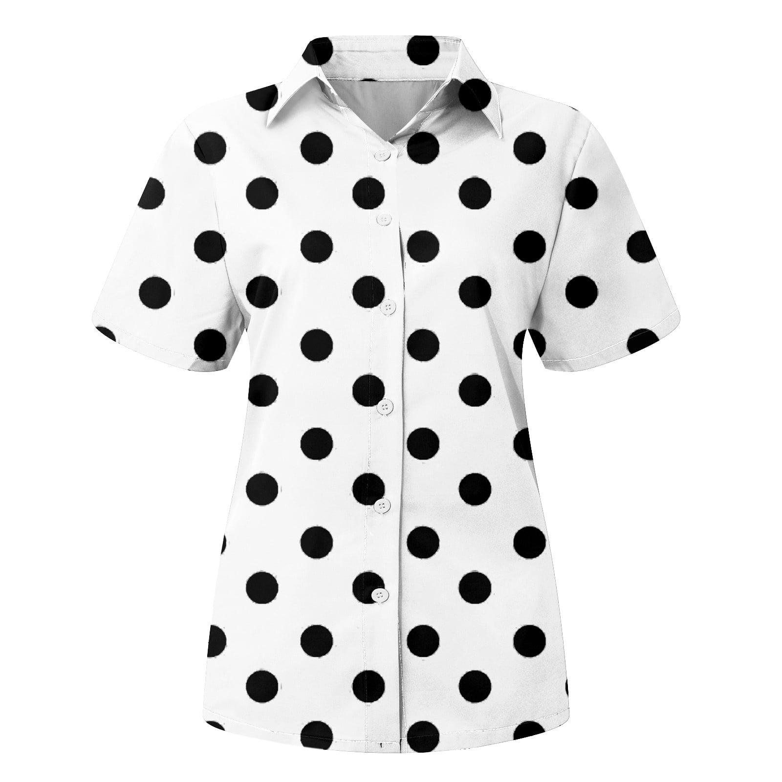 women's white blouse with black polka dots