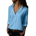 thumbnail image 1 of Mohiass Womens Button Down Shirts Long Sleeve Dressy Casual Blouses Button Up Collared Shirts Tops for Women Light Blue L, 1 of 5