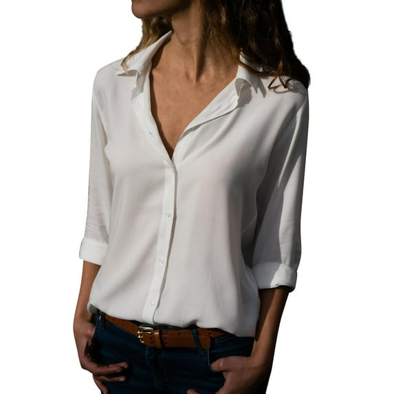 Mohiass Womens Button Down Shirts Long Sleeve Dressy Casual Blouses Button Up Collared Shirts Tops for Women White 5XL