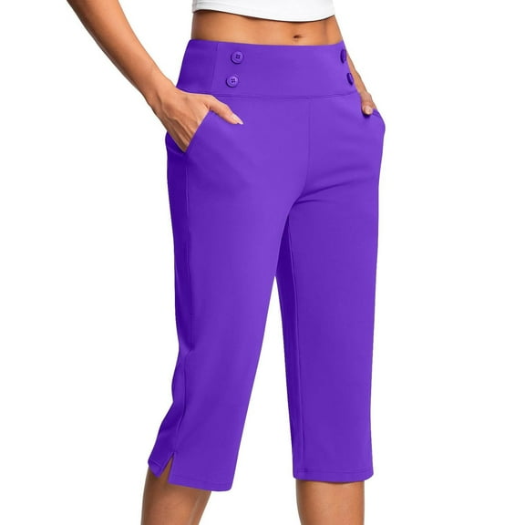 Mohiass Womens Capri Pants Dressy Capri Pants for Women Petite Capri Pants for Women Stretch Crop Pants for Women Purple 2XL