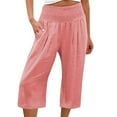 thumbnail image 1 of Mohiass Womens Capri Pants High Waisted Cotton Linen Women's Capri Pants Clearance Summer Smocked Wide Leg Capri Pants for Women with Pockets Pink M, 1 of 6