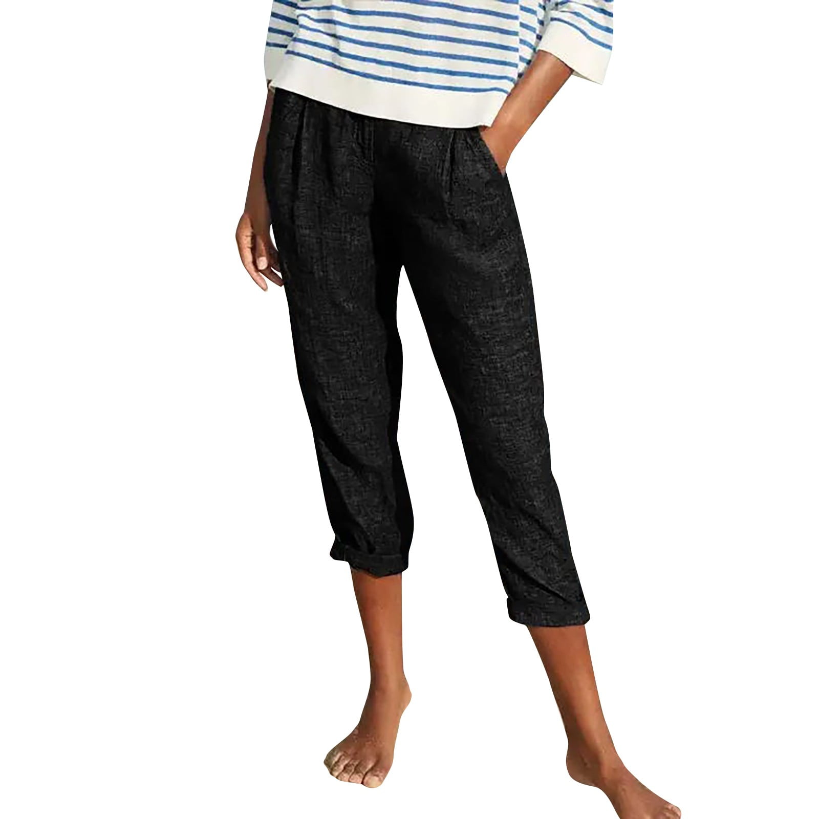 Mohiass Womens Capri Pants Summer Trendy Casual Elastic Waist Cropped