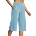 thumbnail image 1 of Mohiass Womens Capris Wide Leg High Waisted Yoga Summer Capri Pants Casual Pull on Tummy Control Lounge Capris with Pockets Light Blue XL, 1 of 8
