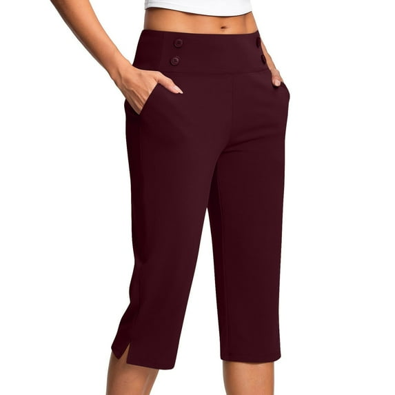 Mohiass Womens Capris Womens Petite Capris Womens Capris for Summer Womens Capri Pants Wine S