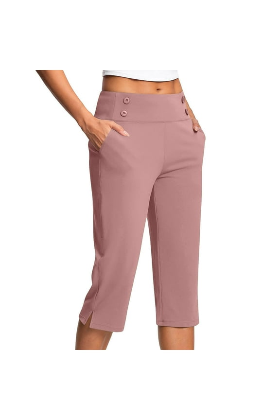 Womens Capris for Summer Stretch Capri Pants for Women Casual Capris for Women Work Yoga Pants for Women Office Pink 2XL