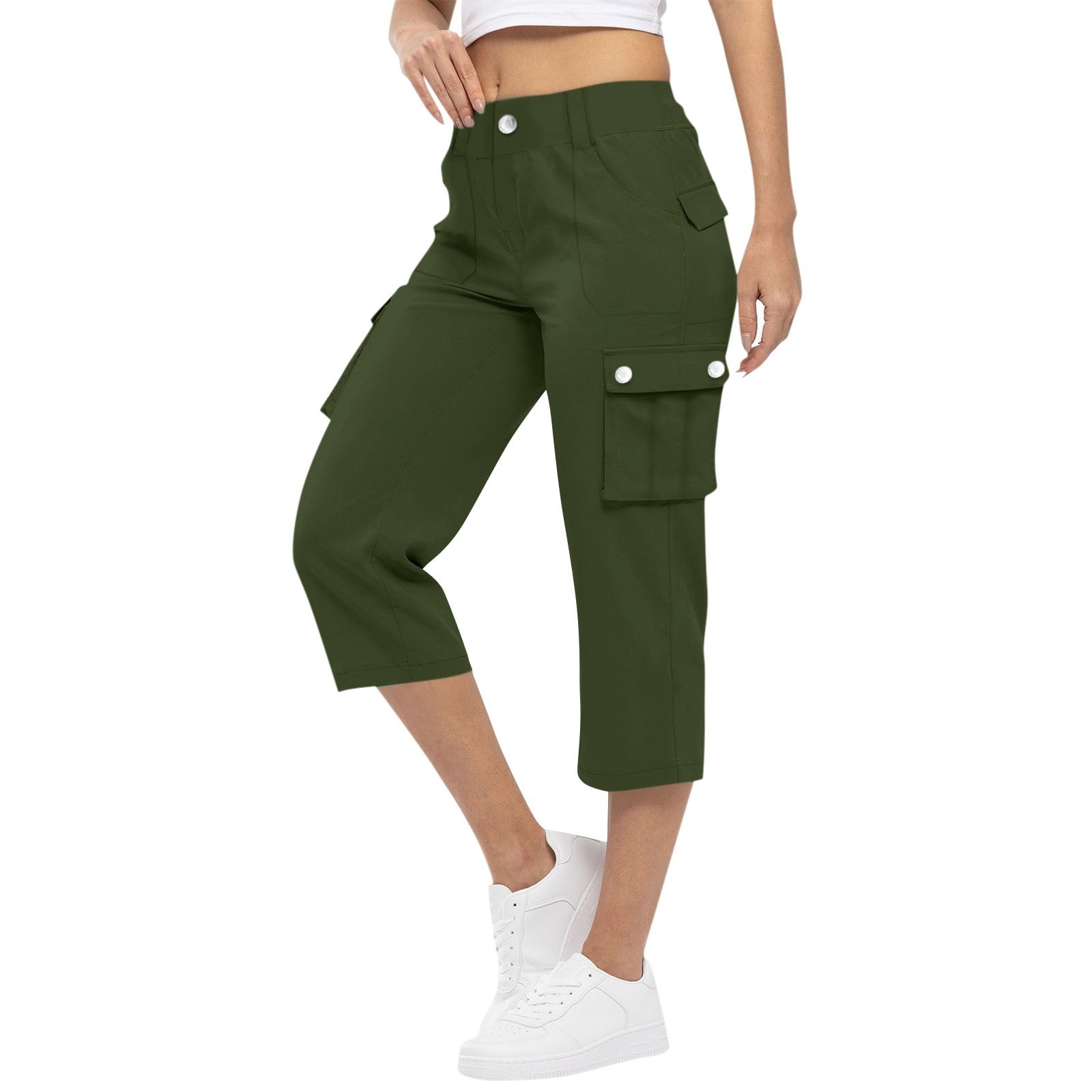 Mohiass Womens Capris with Pockets Loose Fit Casual Capri Pants Dressy  Lightweight Ladies Baggy Cargo Pants for Hiking Dark Green L - Walmart  Business Supplies