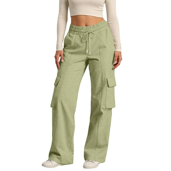 Mohiass Womens Cargo Pants Wide Leg High Waisted Joggers with Pockets Casual Loose Fit Streetwear Sweatpants Army Green S