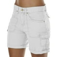 thumbnail image 1 of Mohiass Womens Cargo Shorts Casual Summer Hiking Shorts Knee Length Trendy Pull on High Waisted Bermuda Shorts with Pockets White M, 1 of 6