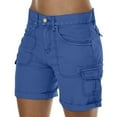 thumbnail image 1 of Mohiass Womens Cargo Shorts with Pockets Casual Hiking Summer Bermuda Shorts Pull on Knee Length Trendy High Waisted Shorts Blue XXL, 1 of 6