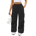 thumbnail image 1 of Mohiass Womens Cargo Sweatpants Baggy Fleece Wide Leg Sweat Pants Drawstring High Waisted Lounge Sweatpants with Pockets Black L, 1 of 8