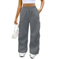 thumbnail image 1 of Mohiass Womens Cargo Sweatpants Baggy Fleece Wide Leg Sweat Pants Drawstring High Waisted Lounge Sweatpants with Pockets Dark Gray M, 1 of 8