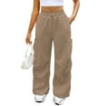 thumbnail image 1 of Mohiass Womens Cargo Sweatpants Baggy Fleece Wide Leg Sweat Pants Drawstring High Waisted Lounge Sweatpants with Pockets Light Brown M, 1 of 8