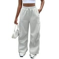 thumbnail image 1 of Mohiass Womens Cargo Sweatpants Baggy Fleece Wide Leg Sweat Pants Drawstring High Waisted Lounge Sweatpants with Pockets Light Gray S, 1 of 5