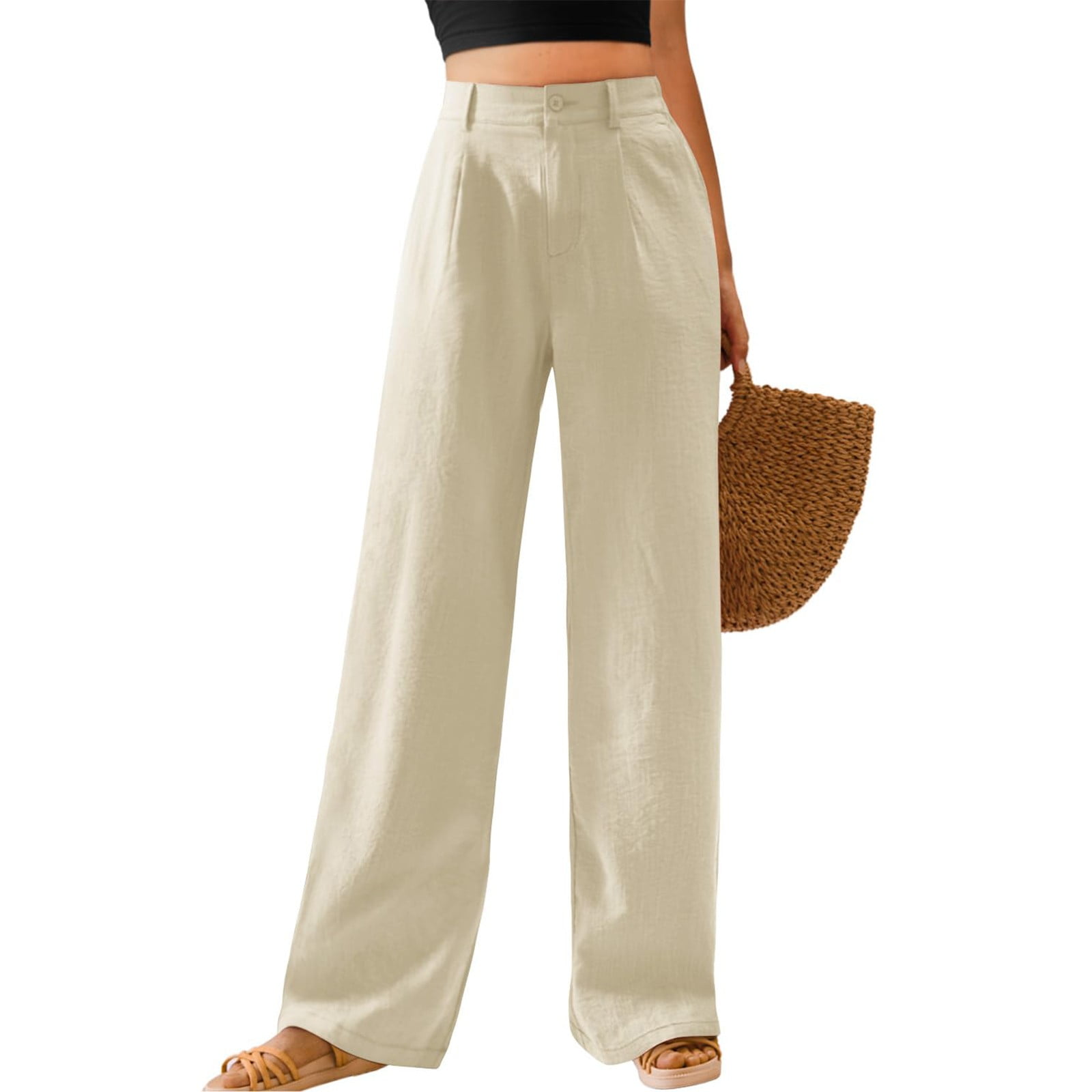 Womens Casual Wide Leg Pants High Waisted Button Down Straight Long Trousers Palazzo Pants