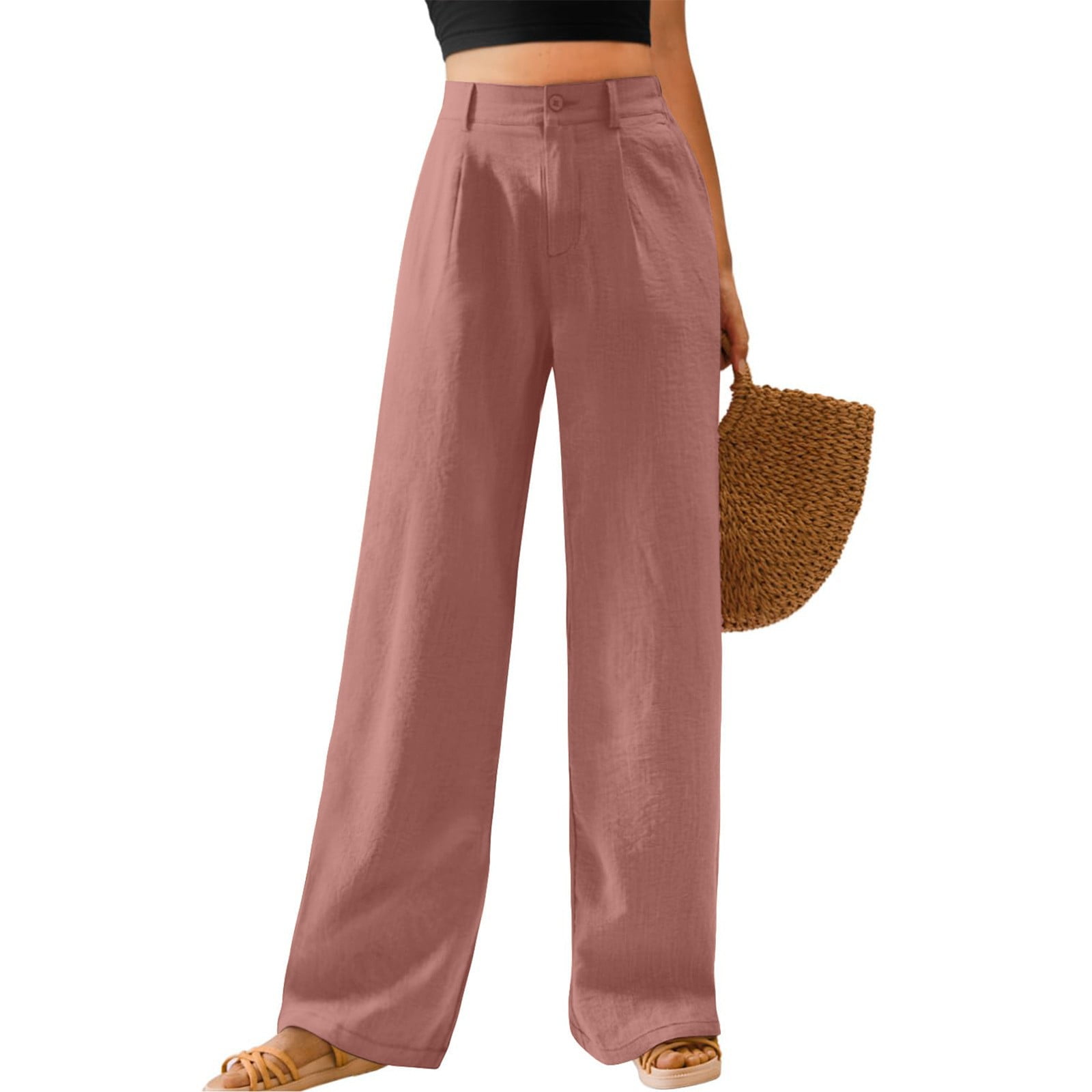 Airmenty Womens Casual Wide Leg Pants High Waisted Business Casual Trousers Work Pants with Removable Belt