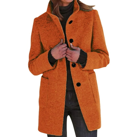 Mohiass Womens Coats Long Thicken Single Breasted Winter Coats Casual Pea Trench Overcoat Stand Collar Wool Blend Blazer Jacket with Pockets Ginger 2XL