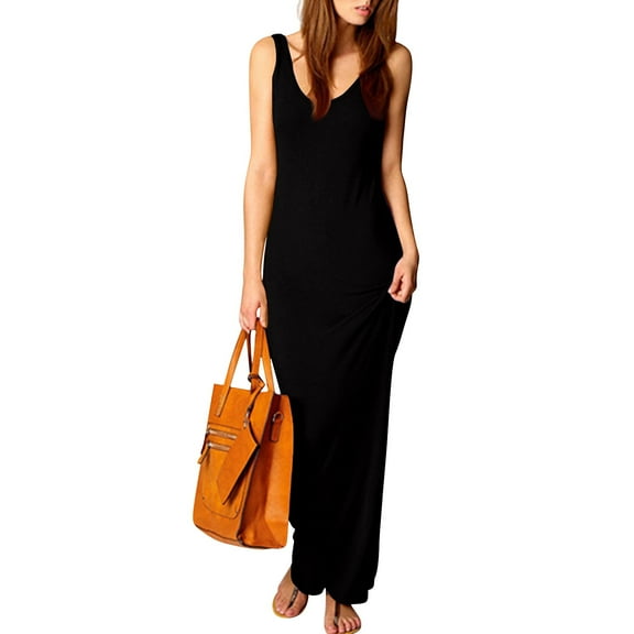 Mohiass Womens Cocktail Bodycon Sleeveless Slim Casual Tank Long Maxi Dress Black XL