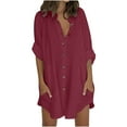 thumbnail image 1 of Mohiass Womens Cotten Linen Blouse Summer Casual 3/4 Sleeve Shirts Loose Fit Oversized Tshirts Tunic Tops with Pockets Wine XL, 1 of 5