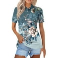 thumbnail image 1 of Mohiass Womens Cotton Polo Shirts Collared Short Sleeve 2024 Lapel Tops Summer Wicking Floral Print Dressy Lightweight Button Down Shirt Blue L, 1 of 5