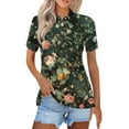 thumbnail image 1 of Mohiass Womens Cotton Polo Shirts Collared Short Sleeve 2024 Lapel Tops Summer Wicking Floral Print Dressy Lightweight Button Down Shirt Dark Green L, 1 of 5