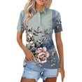 thumbnail image 1 of Mohiass Womens Cotton Polo Shirts Collared Short Sleeve 2024 Lapel Tops Summer Wicking Floral Print Dressy Lightweight Button Down Shirt Light Purple M, 1 of 5