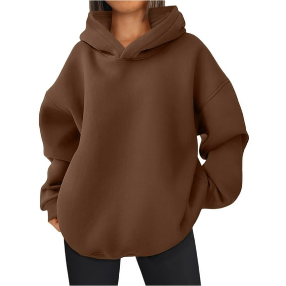 Mohiass Womens Fleece Hoodies Fall Oversized Hooded Sweatshirts Casual Comfy Tops Fashion 2025 Cute Clothes with Pockets Coffee XL