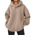 thumbnail image 1 of Mohiass Womens Fleece Hoodies Fall Oversized Hooded Sweatshirts Casual Comfy Tops Fashion 2025 Cute Clothes with Pockets Khaki M, 1 of 5