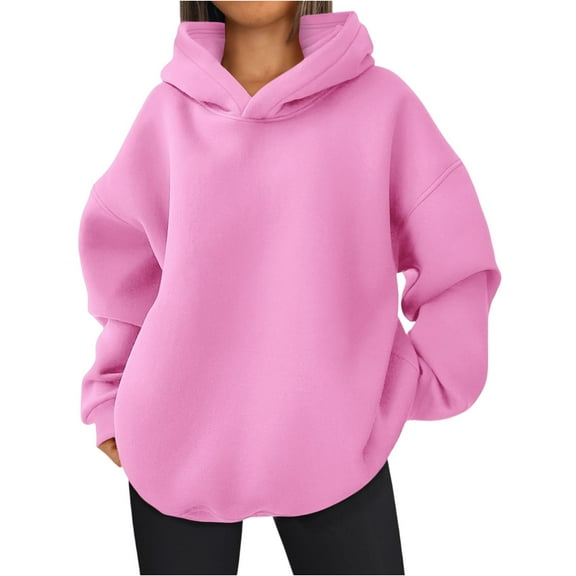 Mohiass Womens Fleece Hoodies Fall Oversized Hooded Sweatshirts Casual Comfy Tops Fashion 2025 Cute Clothes with Pockets Pink M