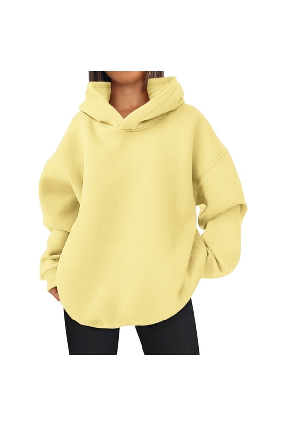 Womens Fleece Hoodies Fall Oversized Hooded Sweatshirts Casual Comfy Tops Fashion 2025 Cute Clothes with Pockets Yellow S