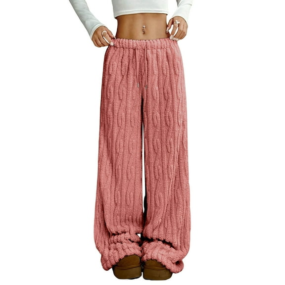Mohiass Womens Fuzzy Pajama Pants Women Sleepwear Elastic Waist Cozy Wide Leg Pj Bottoms Comfy Fluffy Winter Warm Plush Lounge Pants Watermelon Red M