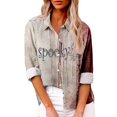 thumbnail image 1 of Mohiass Womens Halloween Bloody Shirts Long Sleeve Cotton Linen Shirts Letter Print Fall Casual Button Down Shirts Light Gray XL, 1 of 5