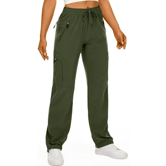 Mohiass Womens Hiking Pants Quick Dry UPF 50 Lightweight Travel Golf Cargo Pants Zipper Pockets Army Green M