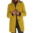 thumbnail image 1 of Mohiass Womens Long Coat Thicken Wool Blend Trench Coats Stand Collar Winter Pea Overcoat Single Breasted Casual Blazer Jacket with Pockets Yellow 3XL, 1 of 5
