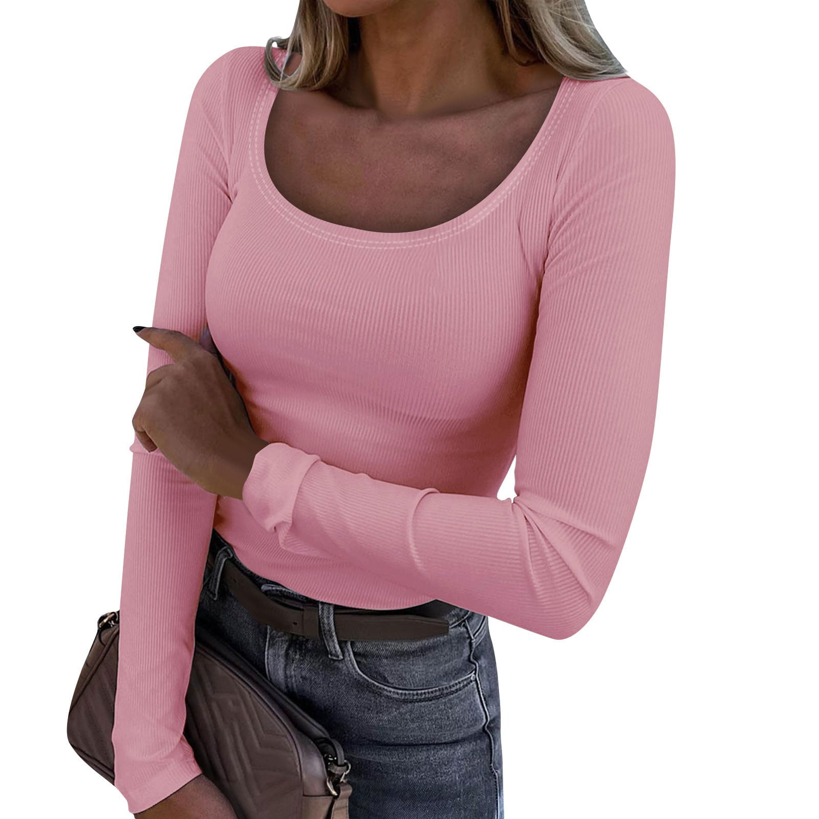 トップス SCOOP LINE RIB TOPS Ribbed Scoop Neck Tee