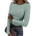 thumbnail image 1 of Mohiass Womens Long Sleeve Stretch Crewneck Ribbed T-Shirt Fitted Casual Basic Tops Light Green XXL, 1 of 8