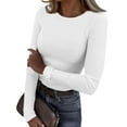 thumbnail image 1 of Mohiass Womens Long Sleeve Stretch Crewneck Ribbed T-Shirt Fitted Casual Basic Tops White L, 1 of 8