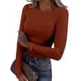 thumbnail image 1 of Mohiass Womens Long Sleeve Stretch Crewneck Ribbed T-Shirt Slim Fit Casual Basic Tops Ginger M, 1 of 8