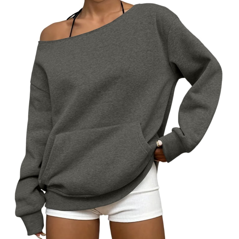 Mohiass Womens Off the Shoulder Sweatshirt Oversized Long Sleeve