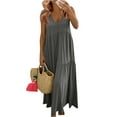 thumbnail image 1 of Mohiass Womens Oversized Baggy Flowy Cotton Linen Maxi Dresses Summer Beach V Neck Casual Loose Floor Length Long Dress Dark Gray S, 1 of 8