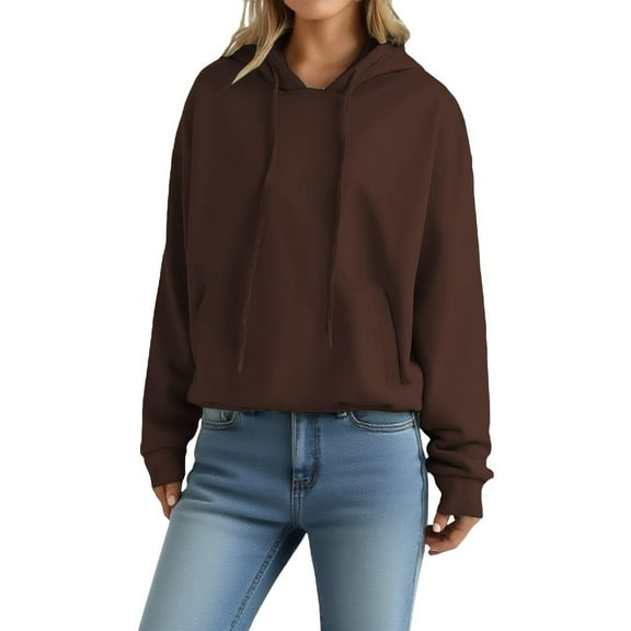 Mohiass Womens Oversized Hooded Sweatshirt Long Sleeve Drawstring Cute Hoodie Lightweight Solid Fleece Pullover Tops Coffee XL