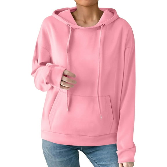 Mohiass Womens Oversized Hooded Sweatshirt Long Sleeve Drawstring Cute Hoodie Lightweight Solid Fleece Pullover Tops Light pink L