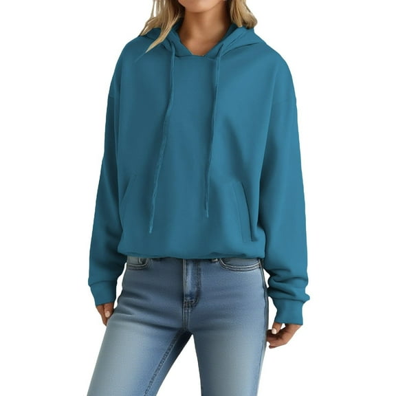 Mohiass Womens Oversized Hooded Sweatshirt Long Sleeve Drawstring Cute Hoodie Lightweight Solid Fleece Pullover Tops Sky Blue XL