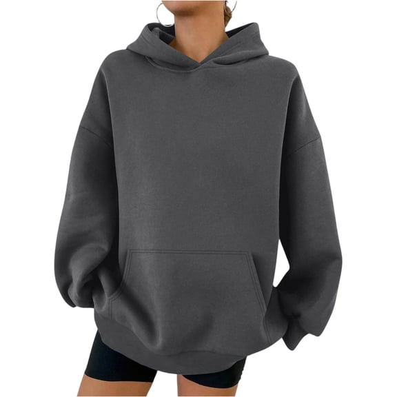 Mohiass Womens Oversized Hoodies 2025 Long Sleeve Fall 2025 Pullover Tops Comfy Winter Hooded Y2k Sweatshirts Dark Gray S