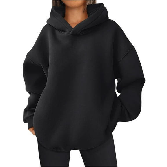Mohiass Womens Oversized Hoodies Fleece Hooded Sweatshirts Casual Comfy Tops Fall Fashion 2025 Cute Clothes with Pockets Black XL