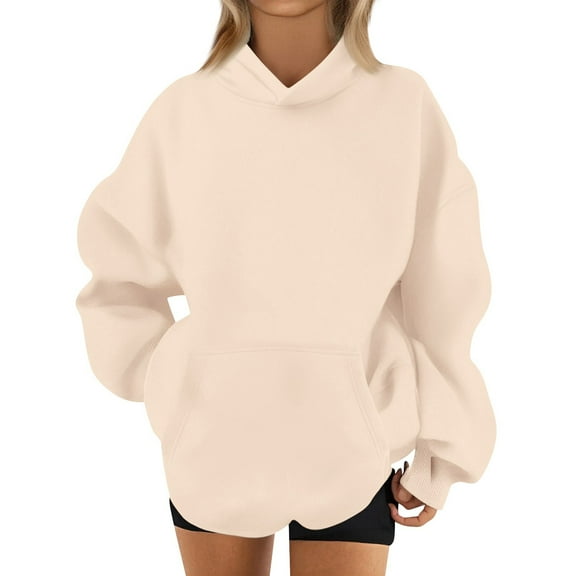 Mohiass Womens Oversized Hoodies Long Sleeve Plain Basic Fleece Sweatshirts 2025 Fall Winter Pullover Tops with Pocket Beige 2XL