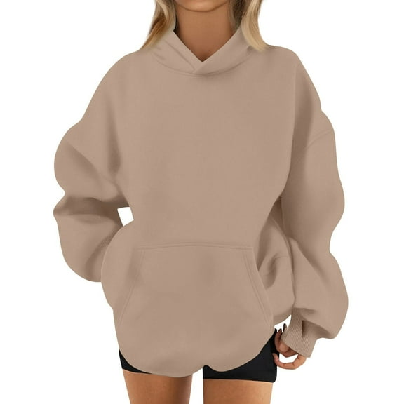 Mohiass Womens Oversized Hoodies Long Sleeve Plain Basic Fleece Sweatshirts 2025 Fall Winter Pullover Tops with Pocket Camel S