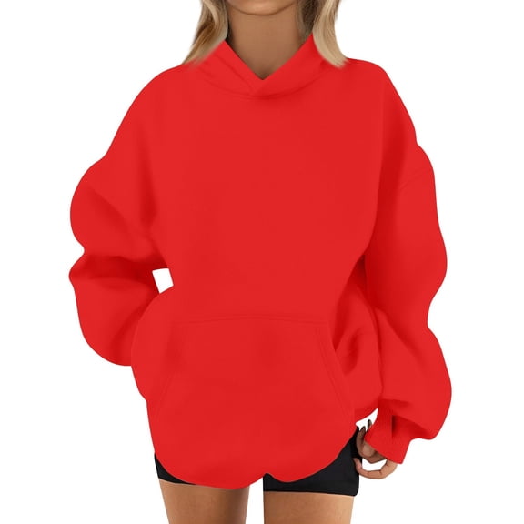 Mohiass Womens Oversized Hoodies Long Sleeve Plain Basic Fleece Sweatshirts 2025 Fall Winter Pullover Tops with Pocket Red S