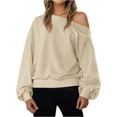 thumbnail image 1 of Mohiass Womens Oversized Off The Shoulder Sweatshirt Casual Long Sleeve Pullover Loose Fit Soild Top Fall Going Out Sweatshirt Khaki 2XL, 1 of 5